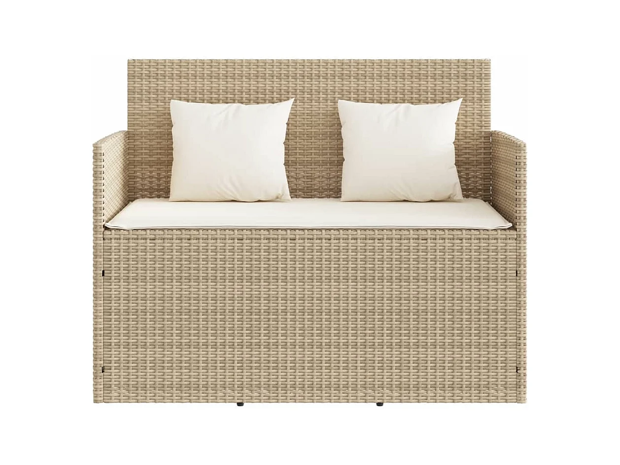 Banc de jardin avec coussins beige résine tressée