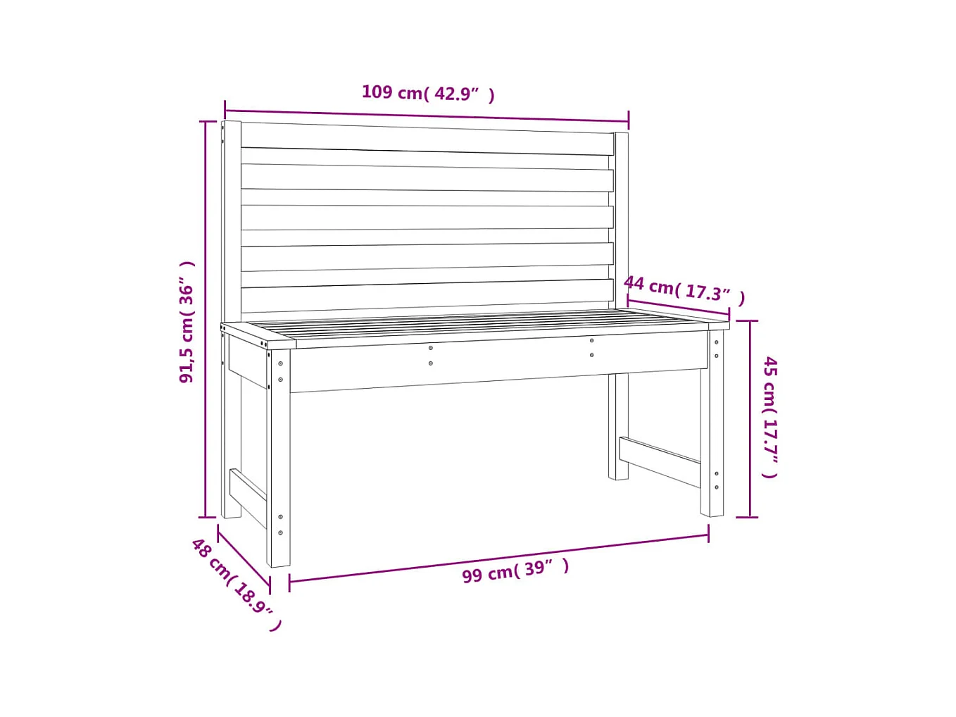 Banc de jardin 109 cm bois massif de pin