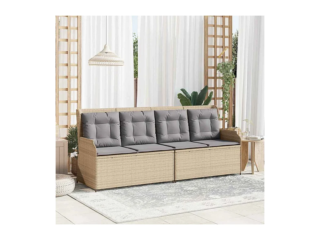 Banc inclinable de jardin avec coussins beige résine tressée
