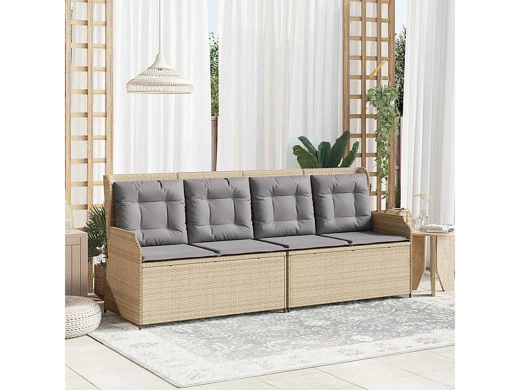 Banc inclinable de jardin avec coussins beige résine tressée