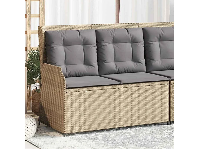 Banc inclinable de jardin avec coussins beige résine tressée