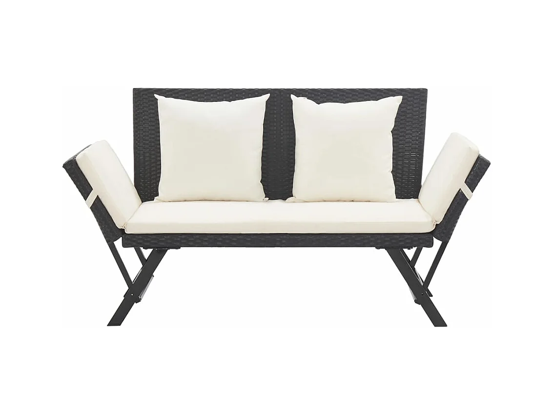 Banc de jardin avec coussins 176 cm Noir Résine tressée