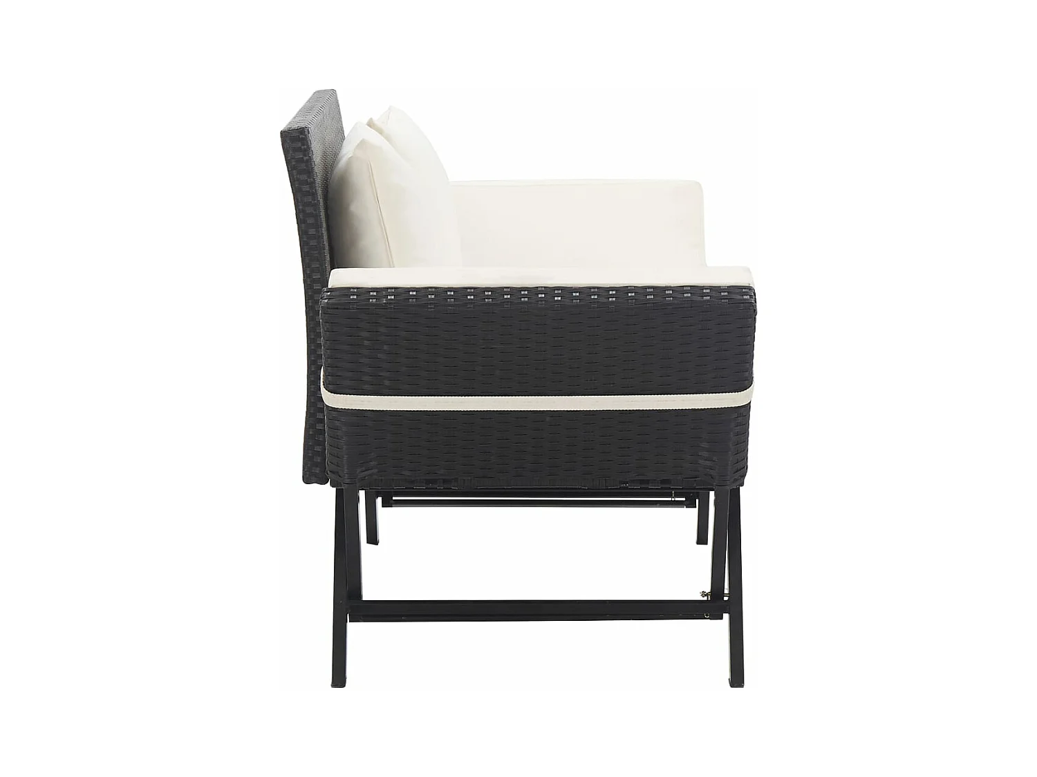 Banc de jardin avec coussins 176 cm Noir Résine tressée