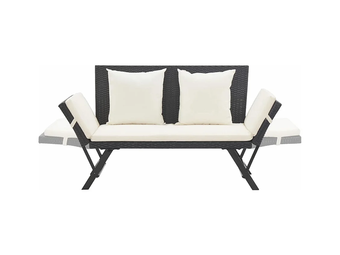 Banc de jardin avec coussins 176 cm Noir Résine tressée