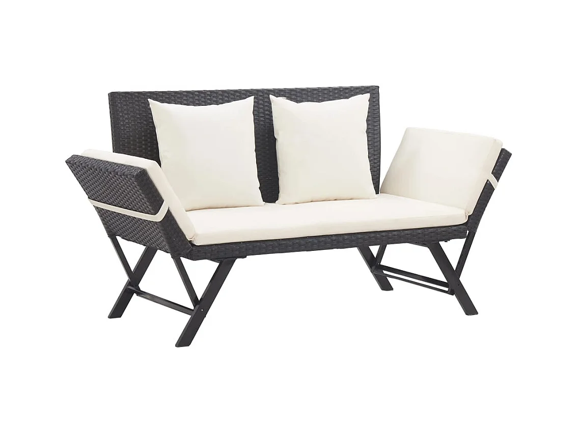 Banc de jardin avec coussins 176 cm Noir Résine tressée