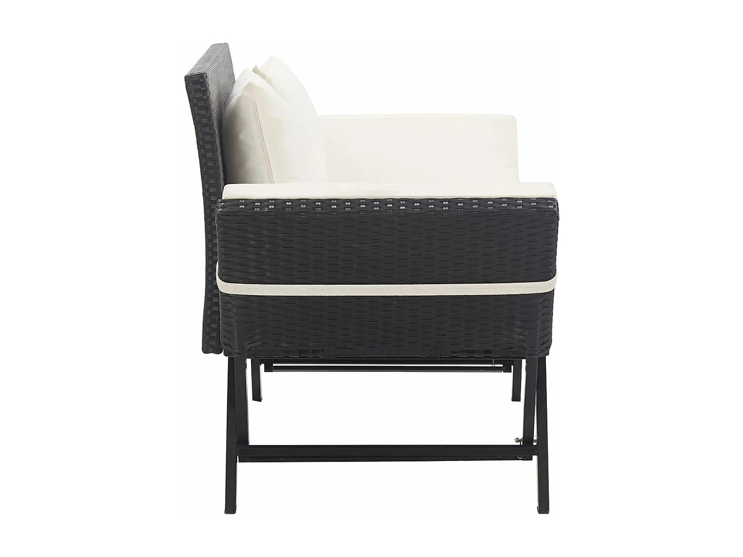 Banc de jardin avec coussins 176 cm Noir Résine tressée