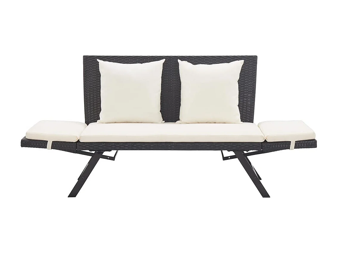Banc de jardin avec coussins 176 cm Noir Résine tressée