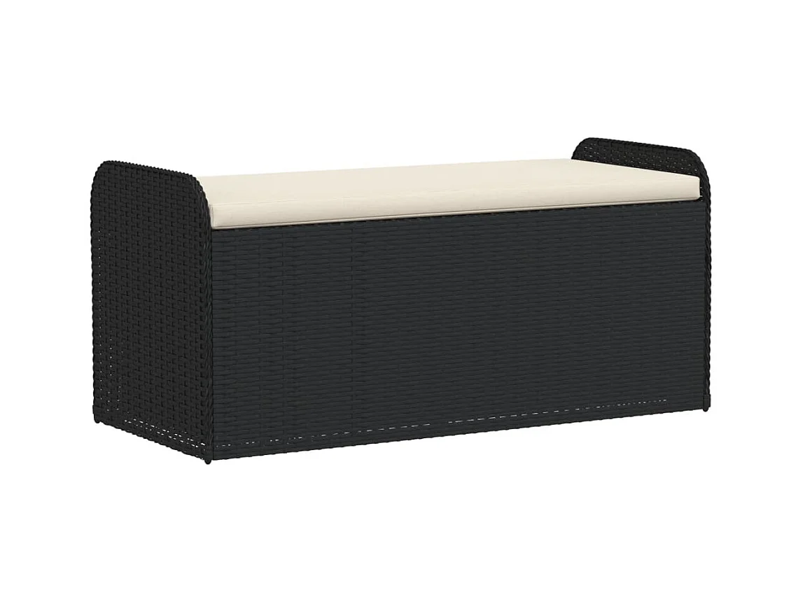 Banc de rangement avec coussin noir 115x51x52 cm résine tressée