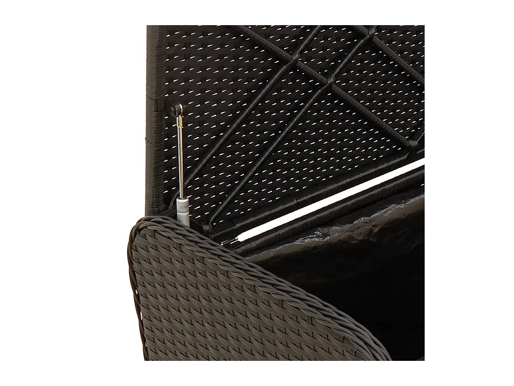 Banc de rangement avec coussin noir 115x51x52 cm résine tressée