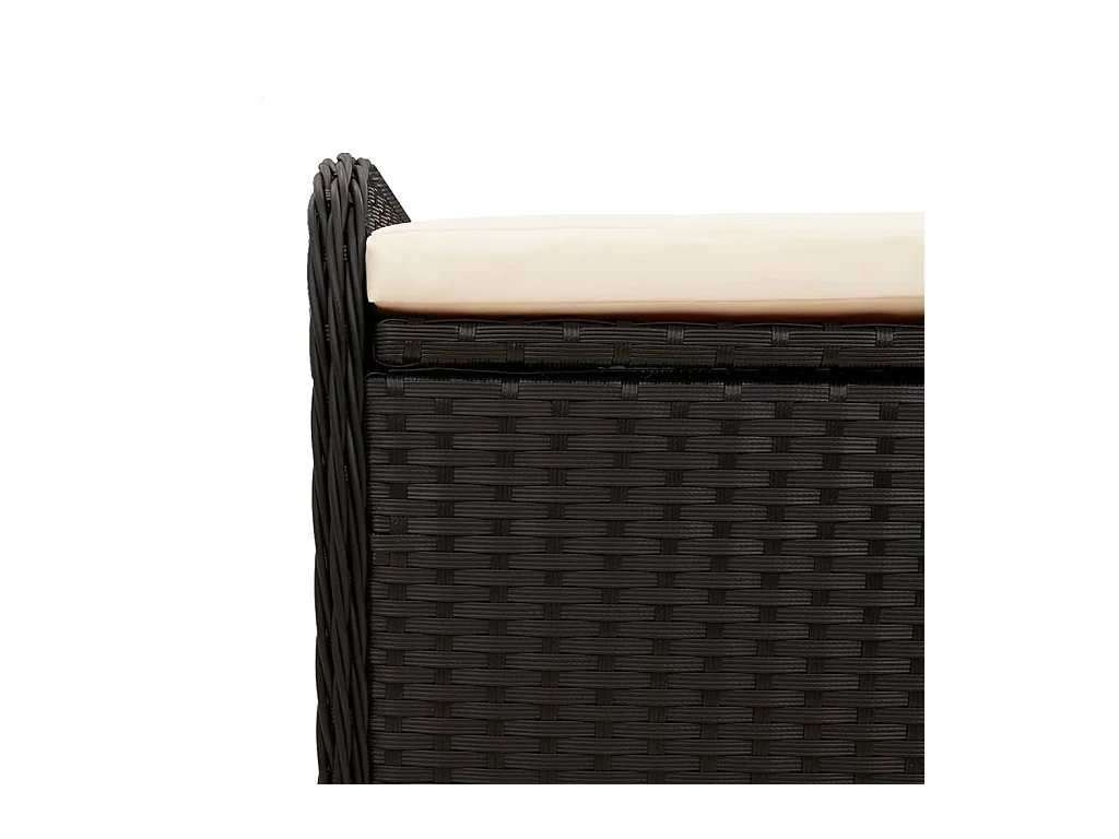 Banc de rangement avec coussin noir 115x51x52 cm résine tressée