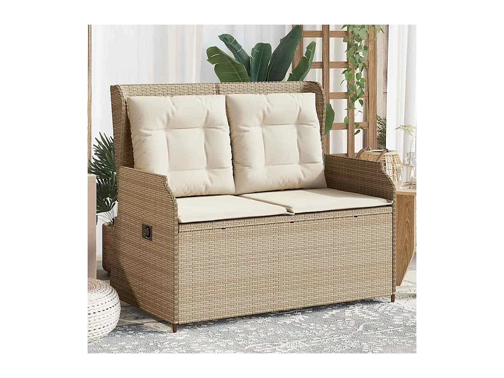 Banc inclinable de jardin avec coussins beige résine tressée