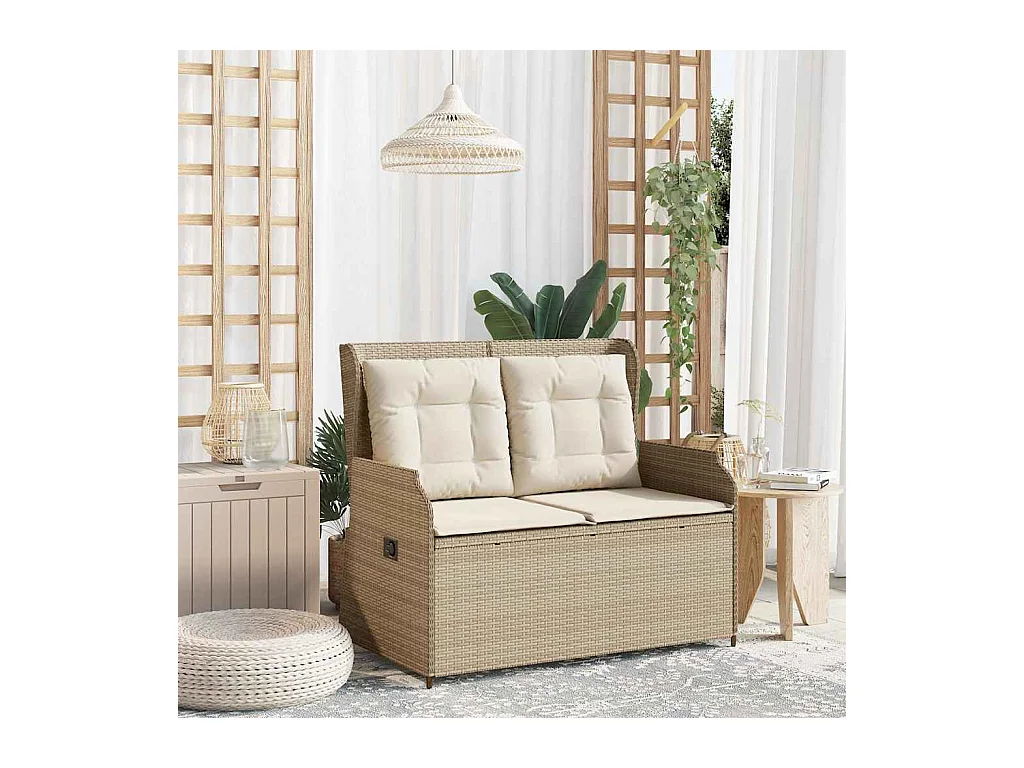 Banc inclinable de jardin avec coussins beige résine tressée