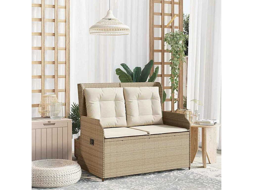 Sillón reclinable de jardín con cojines ratán sintético beige