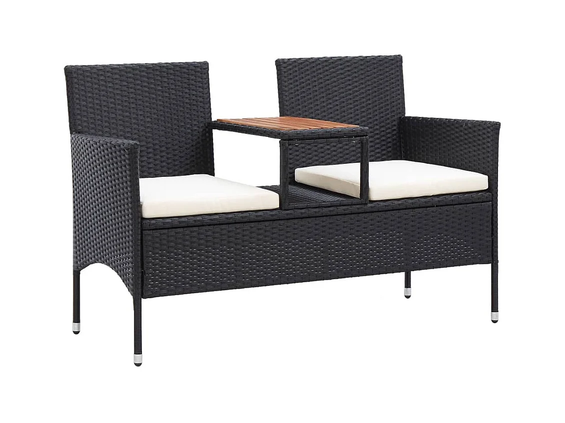 Banc de jardin 2 places et table à thé 143cm Résine tressée Noir