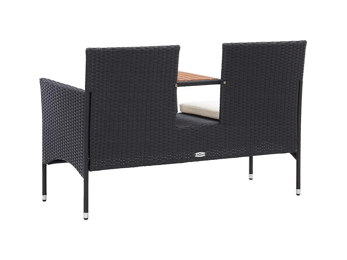 Banc de jardin 2 places et table à thé 143cm Résine tressée Noir
