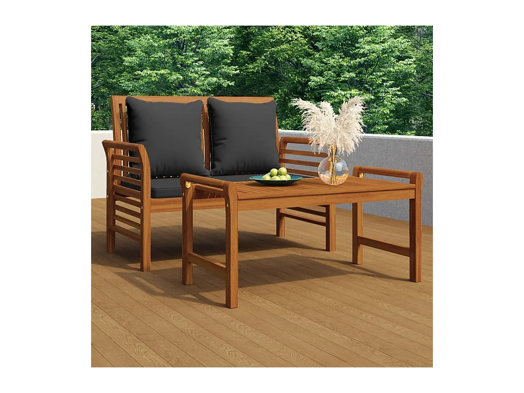 Banc de canapé avec coussins gris foncé Bois d'acacia solide