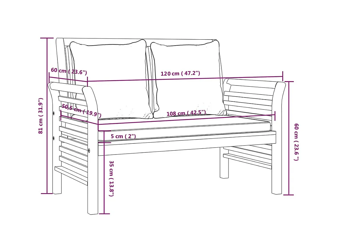 Banc de canapé avec coussins gris foncé Bois d'acacia solide