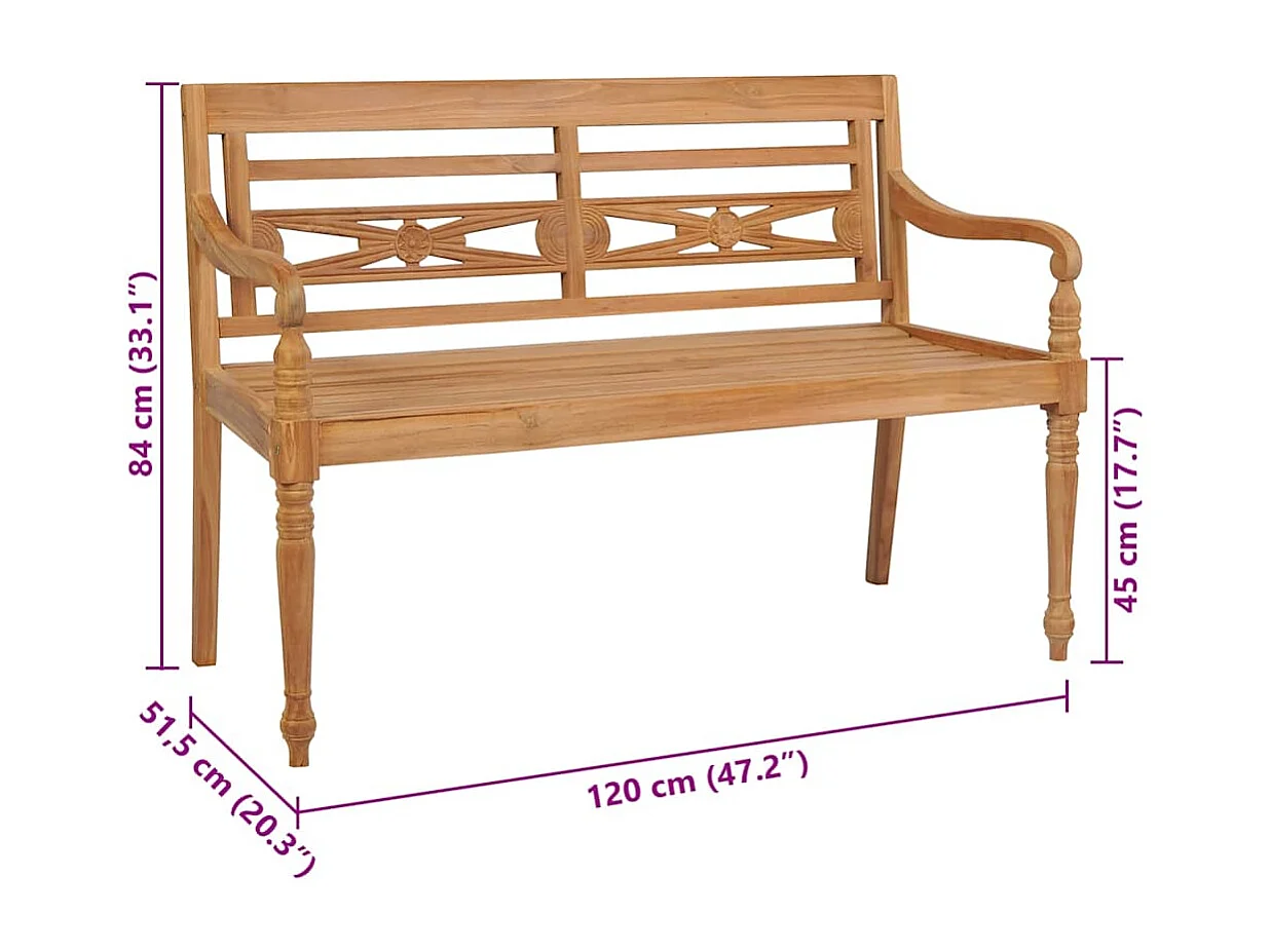 Banc Batavia avec coussin anthracite 120 cm Bois de teck massif