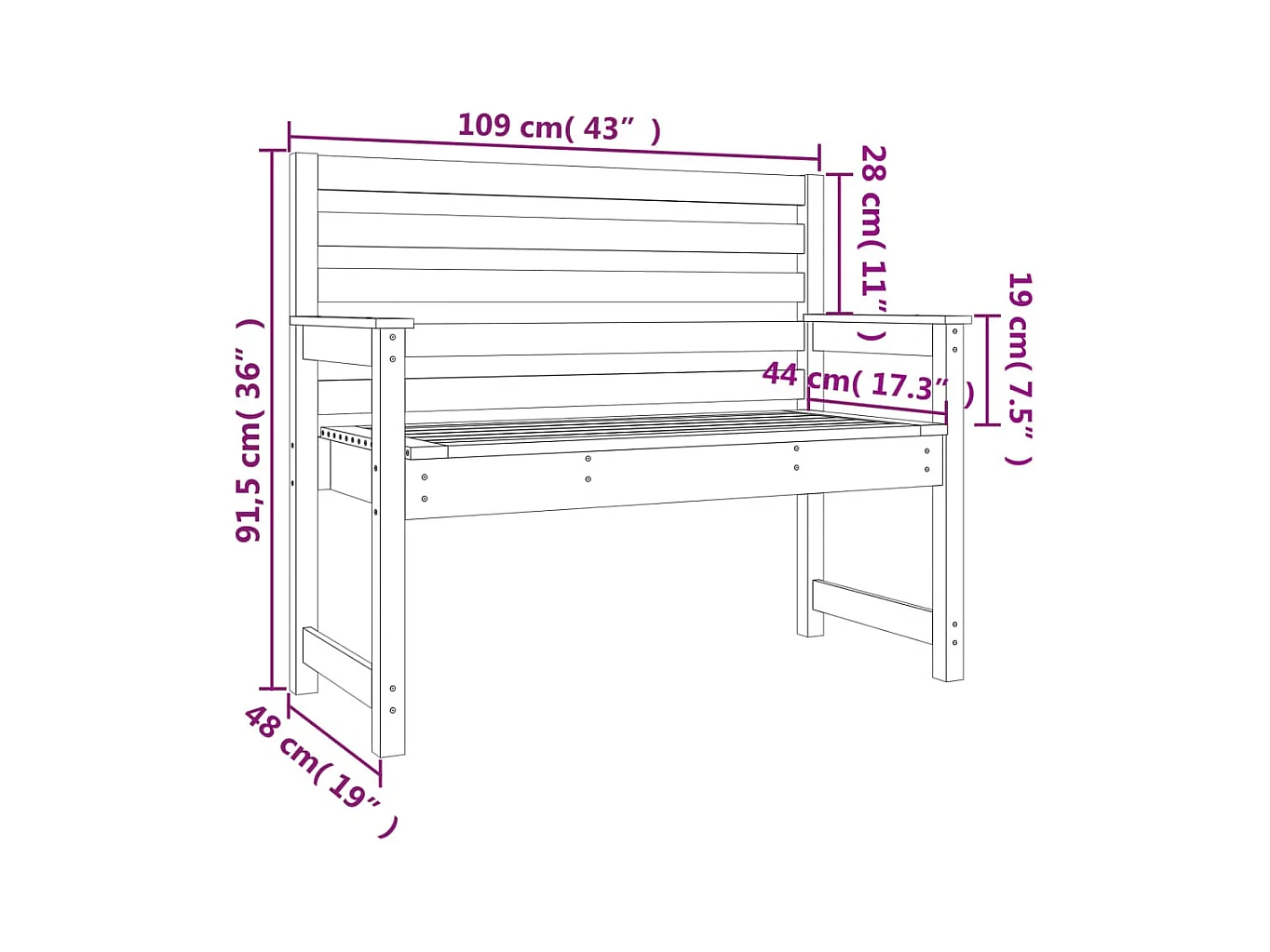 Banc de jardin 109x48x91,5 cm bois massif de pin