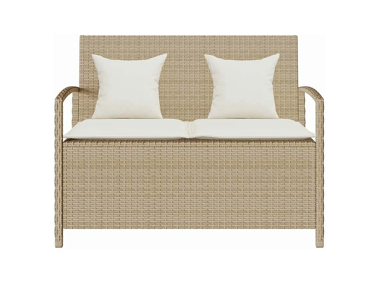 Banco de jardín con almacenaje y cojín beige ratán sintético