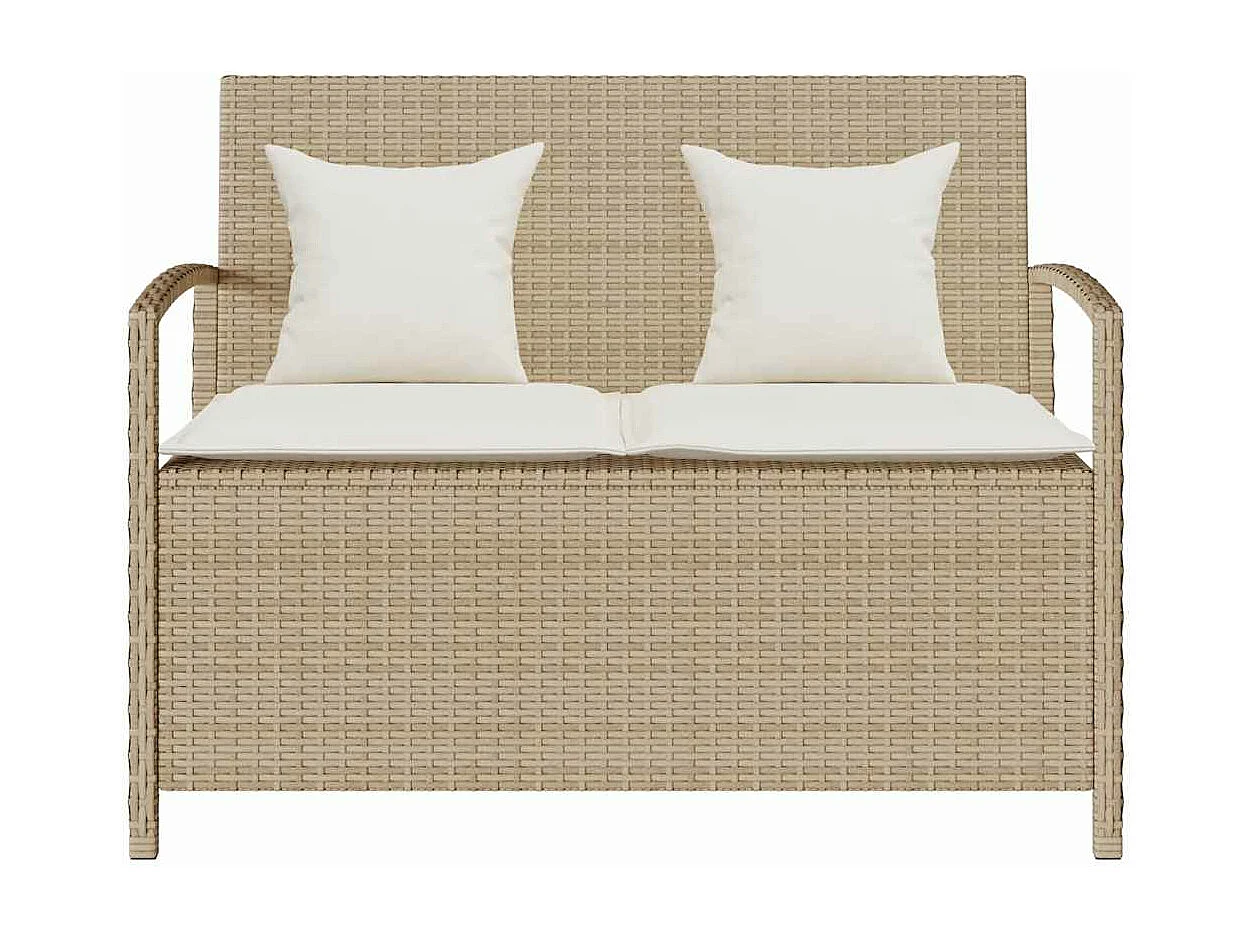 Banc de rangement de jardin avec coussin beige résine tressée