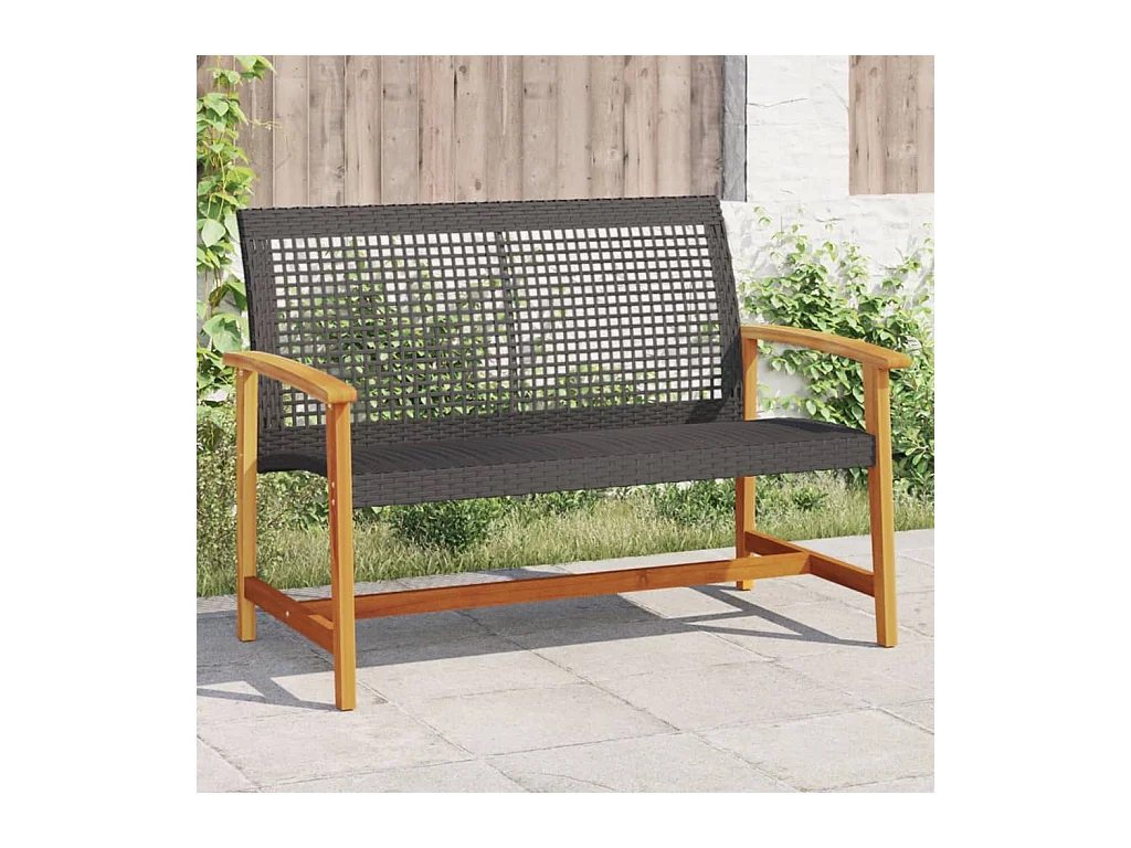 Banco de jardim 112 cm vime PE e madeira de acácia preto
