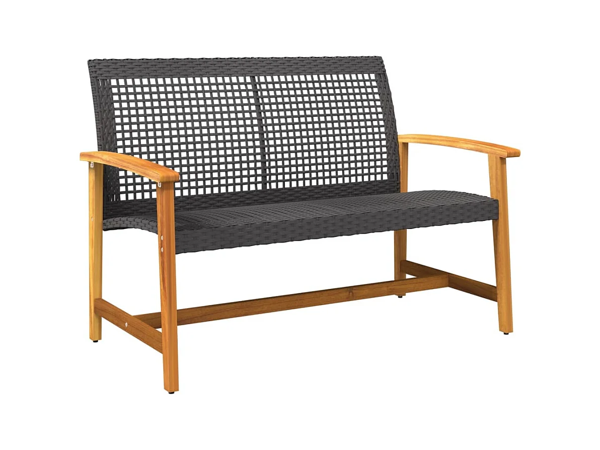 Banco de jardim 112 cm vime PE e madeira de acácia preto