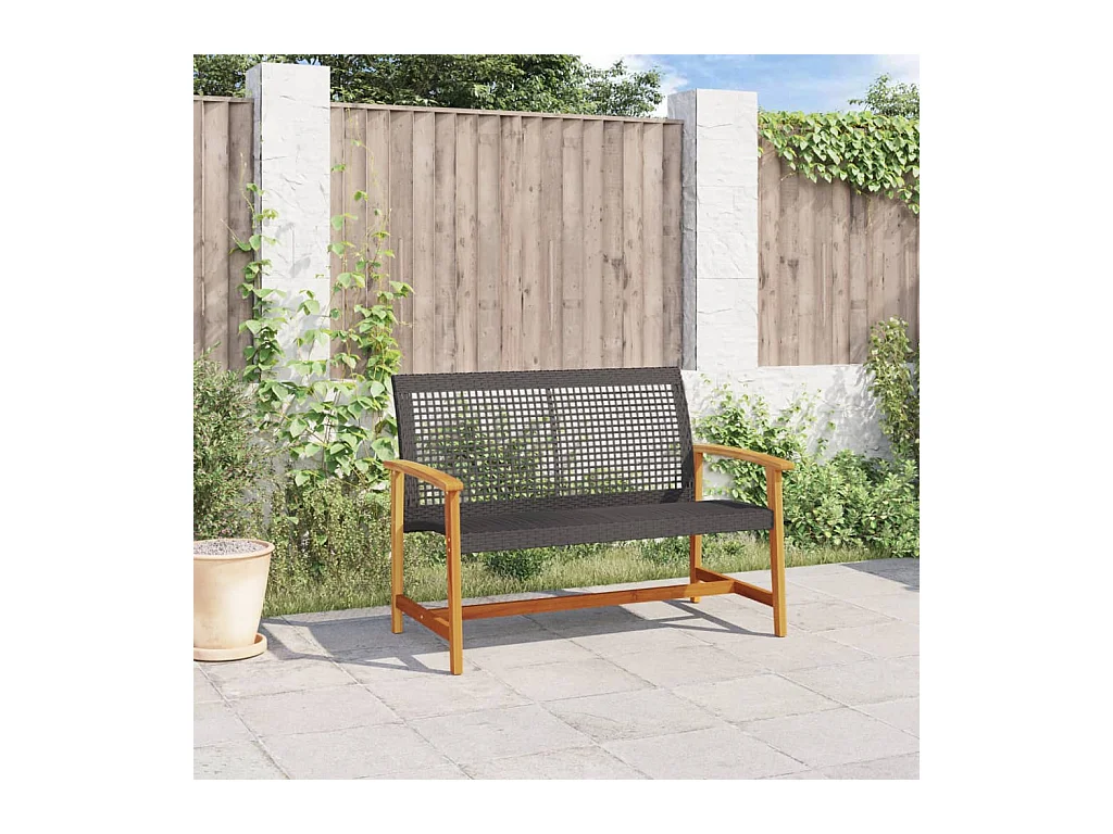 Banco de jardim 112 cm vime PE e madeira de acácia preto