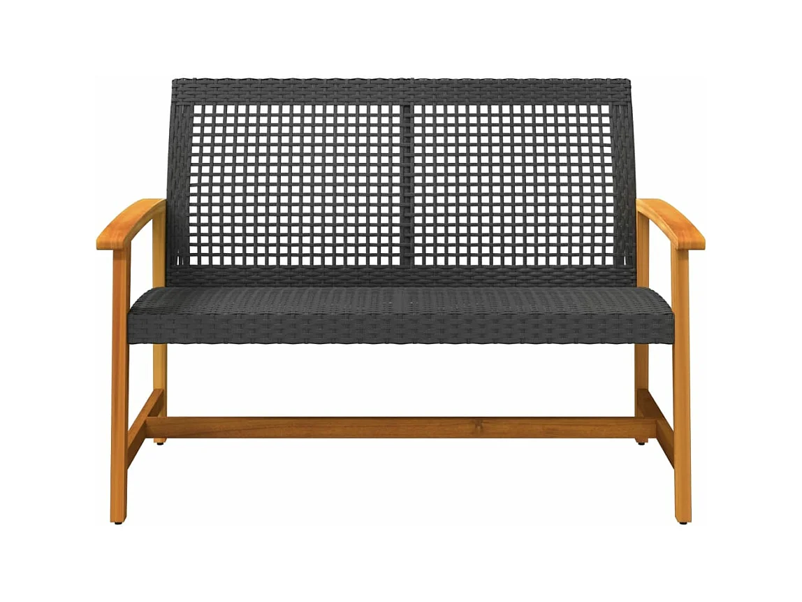 Banco de jardim 112 cm vime PE e madeira de acácia preto
