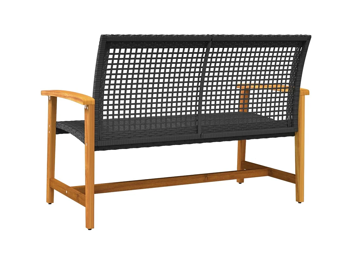 Banco de jardim 112 cm vime PE e madeira de acácia preto