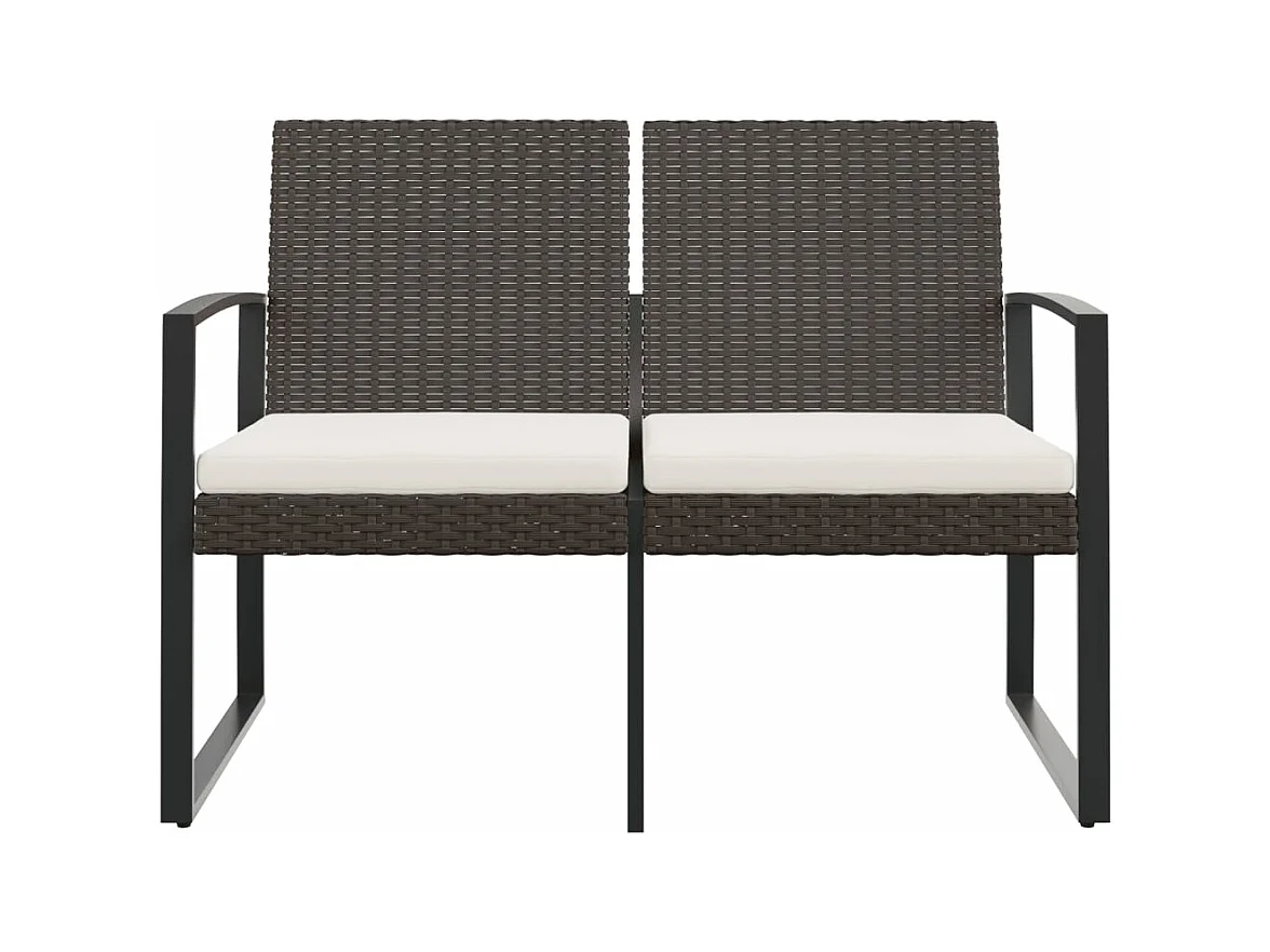 Banco de jardín 2 plazas con cojines PP aspecto de ratán marrón