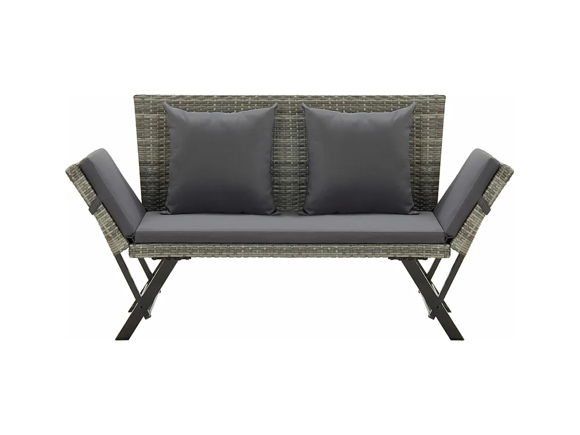 Banc de jardin avec coussins 176 cm Gris Résine tressée