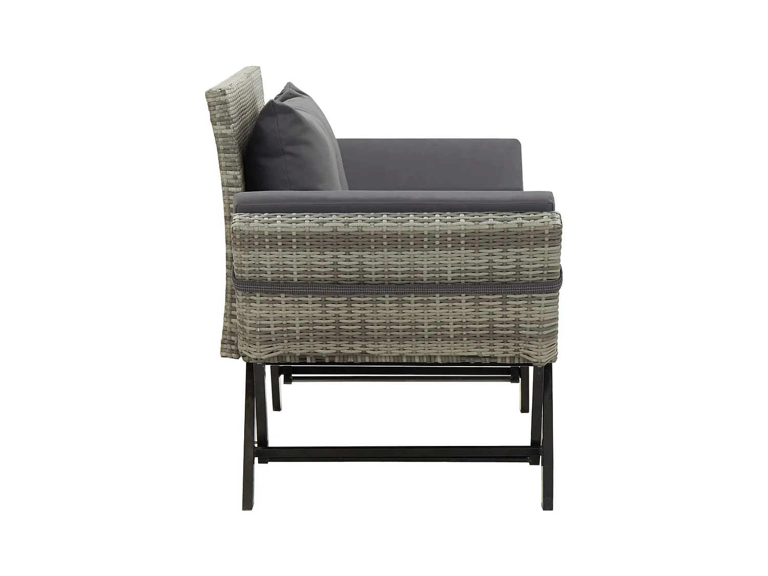 Banc de jardin avec coussins 176 cm Gris Résine tressée