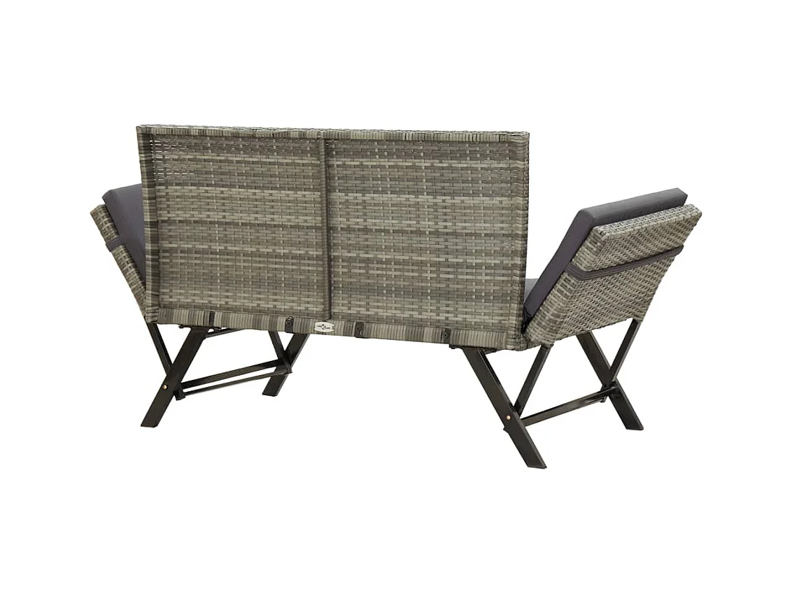 Banc de jardin avec coussins 176 cm Gris Résine tressée