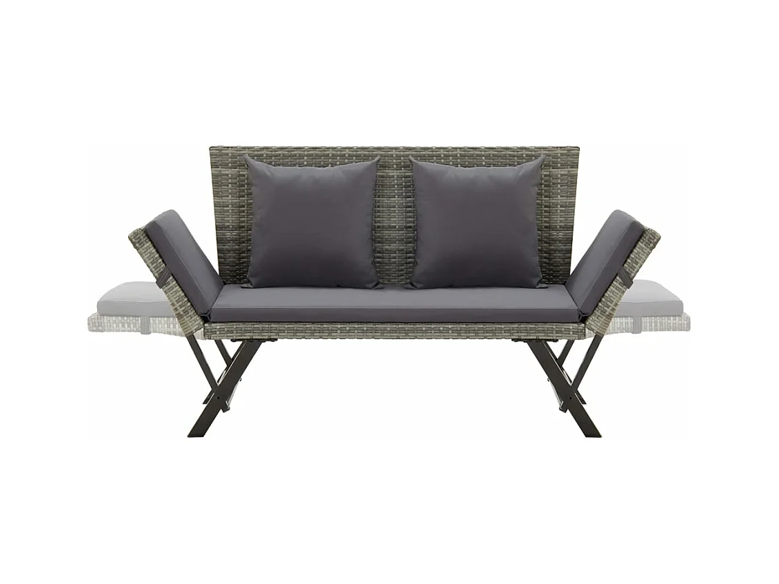 Banc de jardin avec coussins 176 cm Gris Résine tressée