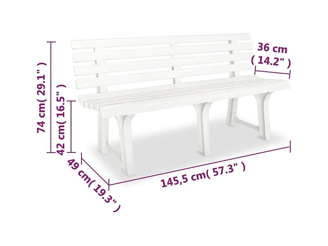 Banco de jardim 145,5 cm plástico branco