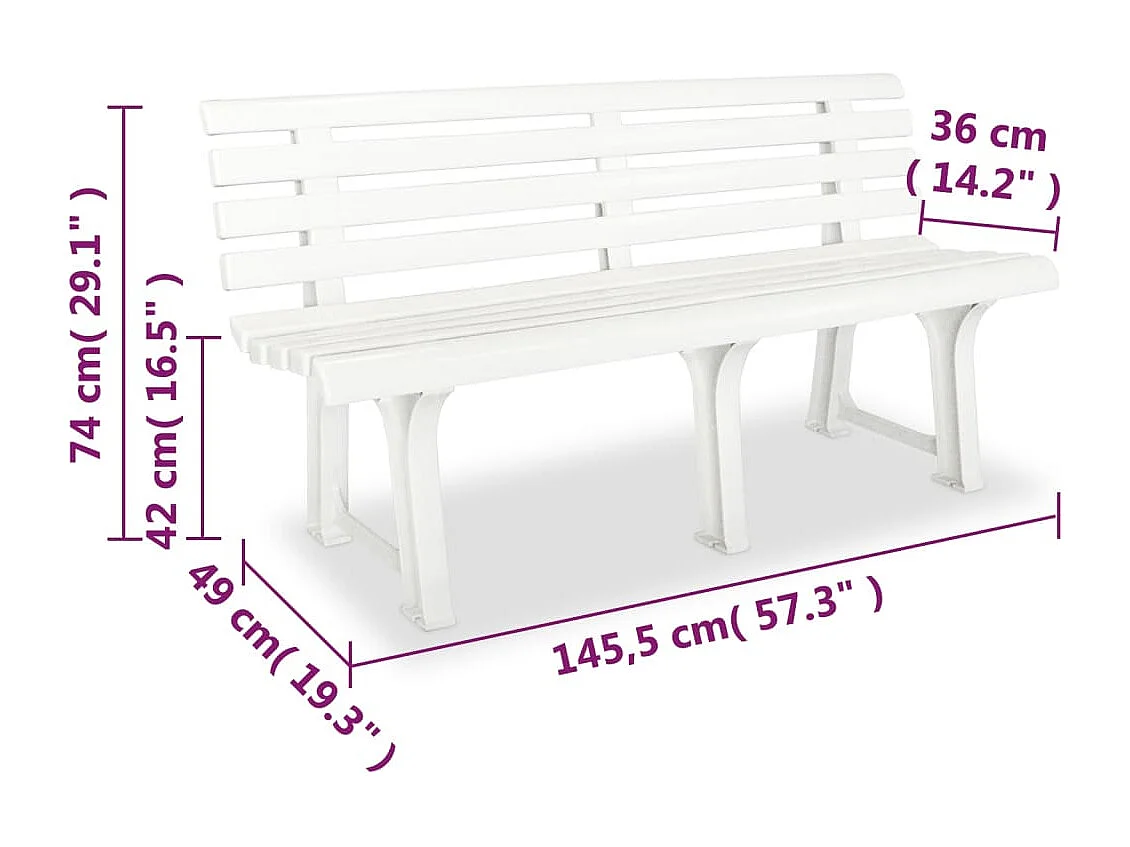 Banc de jardin 145,5 cm Plastique Blanc