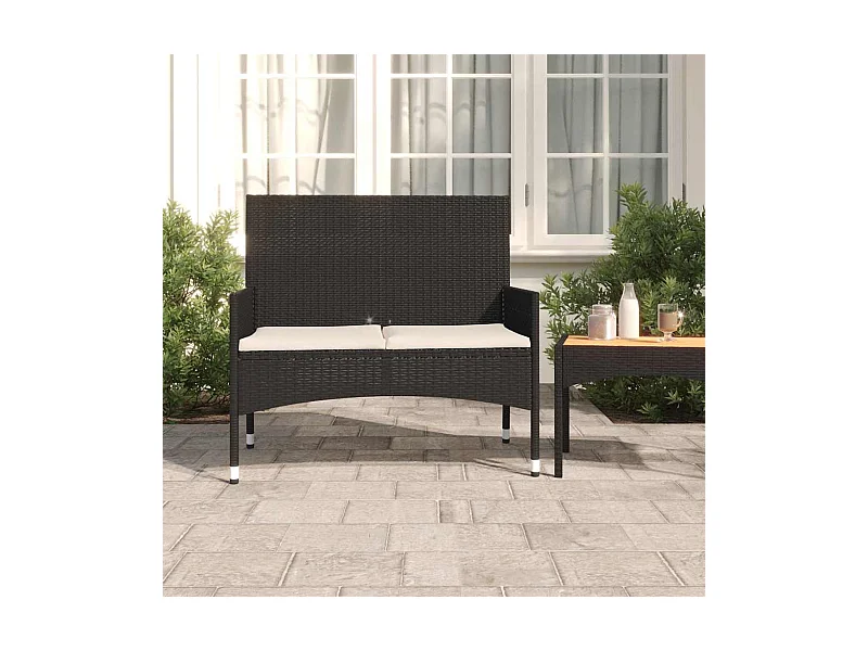 Banc de Jardin à 2 Places avec Coussins Noir Résine Tressée