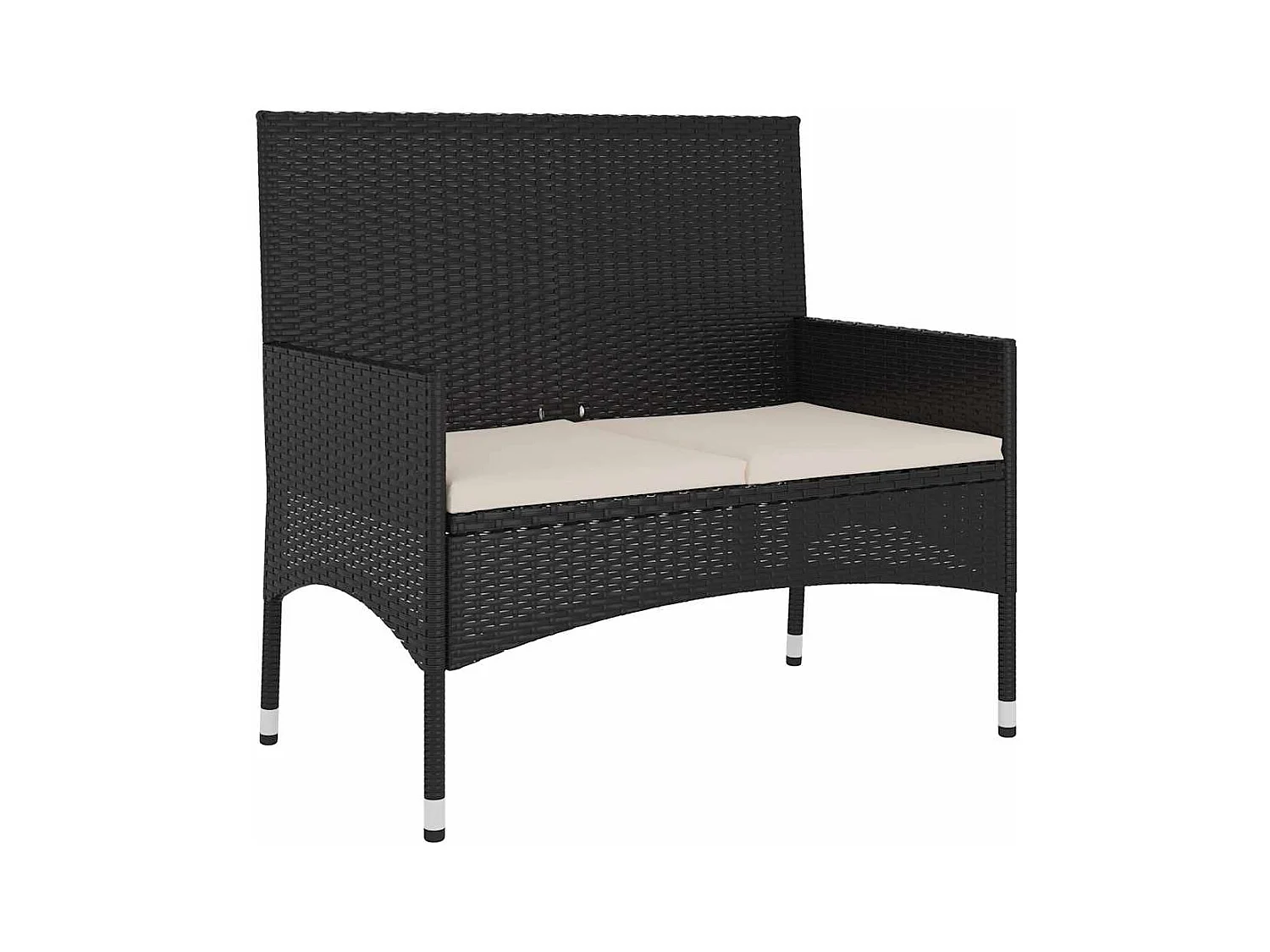 Banc de Jardin à 2 Places avec Coussins Noir Résine Tressée