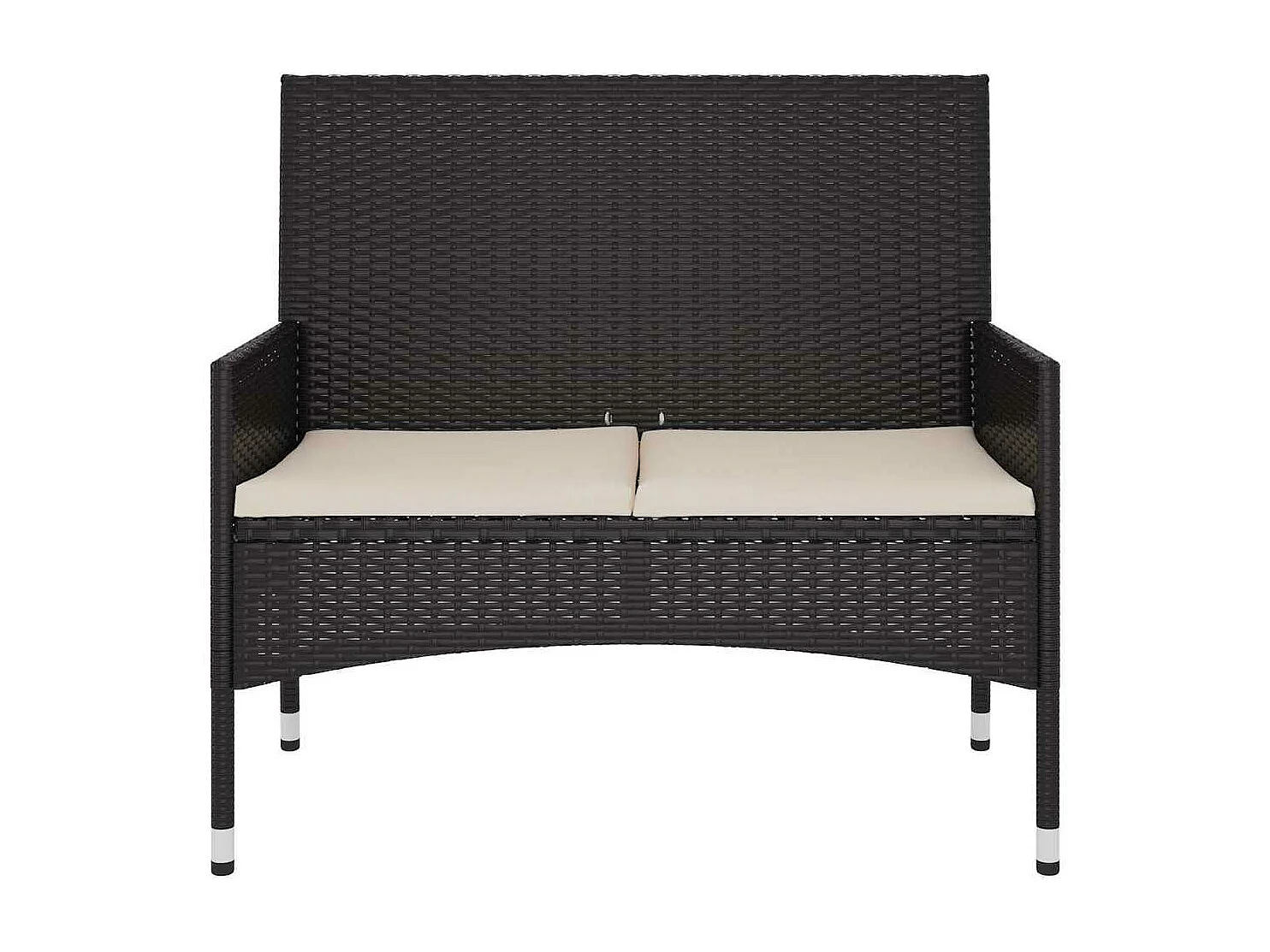Tuinbank 2-zits met kussens poly rattan zwart
