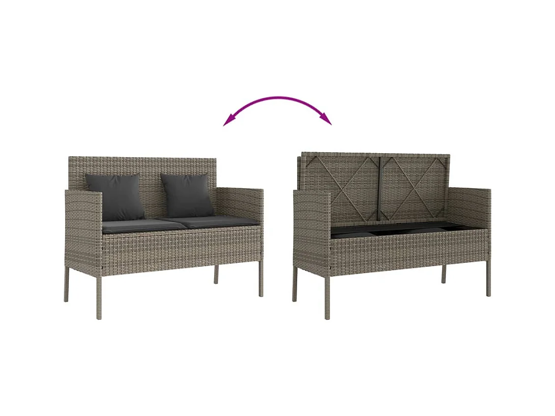 Banco de jardín con cojines ratán sintético gris