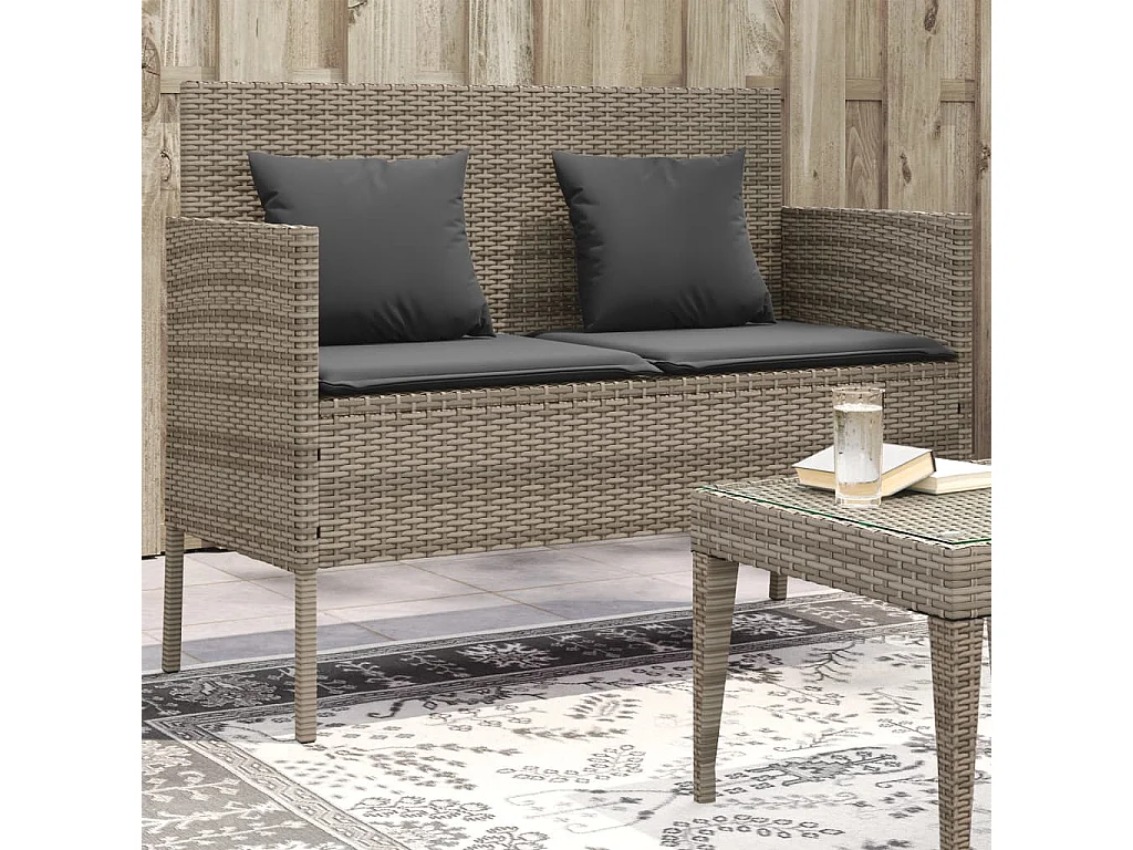 Banc de jardin avec coussins gris résine tressée
