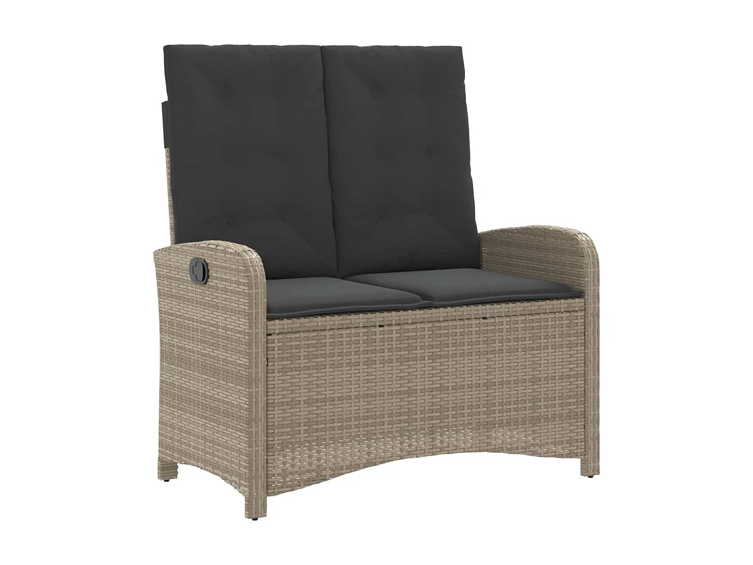 Banc inclinable de jardin et coussins gris clair résine tressée