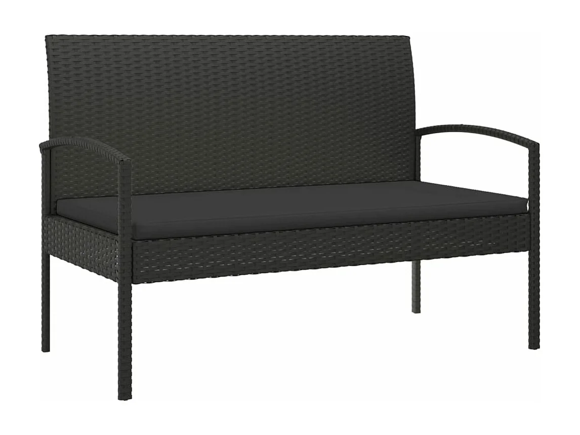 Banco de jardín con cojín ratán sintético negro 105 cm