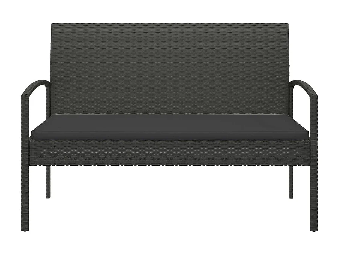 Banco de jardín con cojín ratán sintético negro 105 cm
