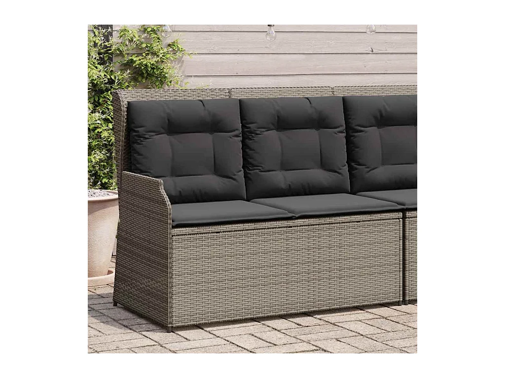 Sillón reclinable de jardín con cojines ratán sintético gris