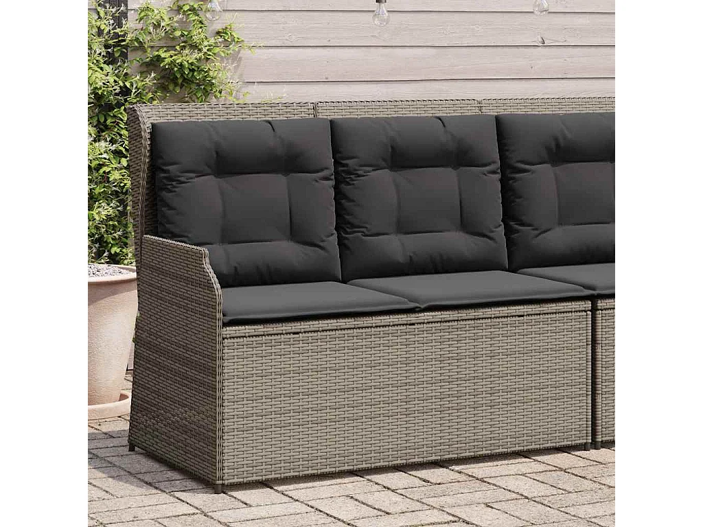 Banc inclinable de jardin avec coussins gris résine tressée