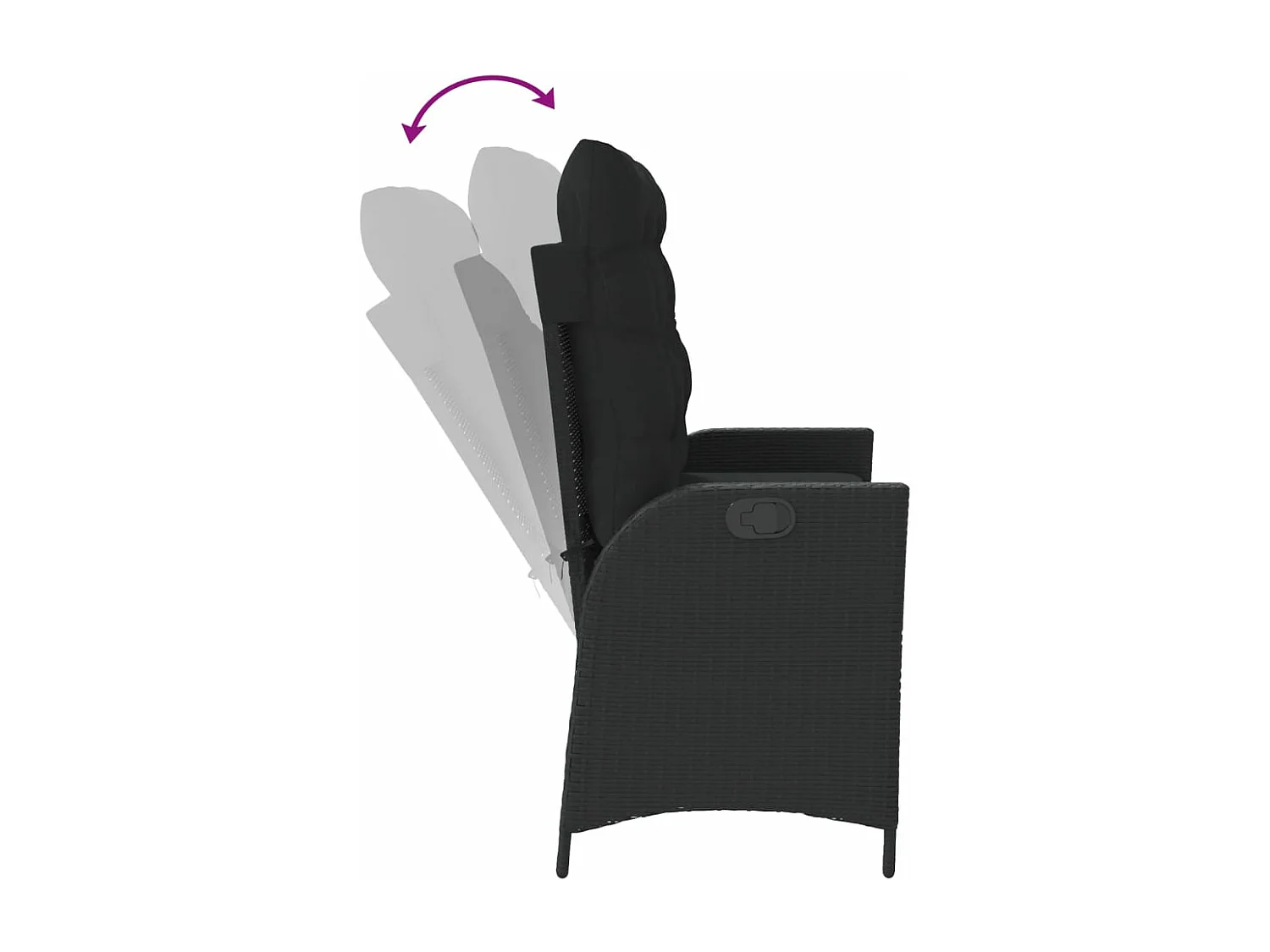 Banc inclinable de jardin avec coussins noir résine tressée