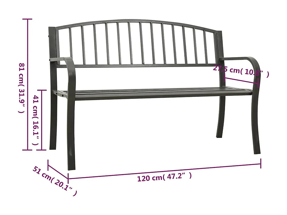 Banco de jardín acero gris 120 cm