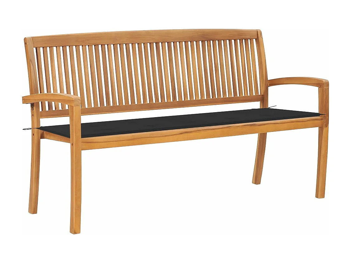 Banc de jardin empilable et coussin 159 cm Bois de teck massif